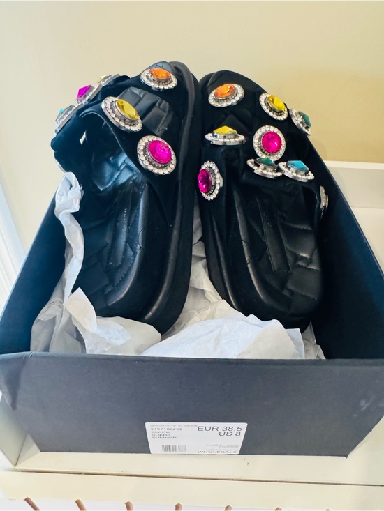 Black Orson Jeweled Slide Sandals with Multicolor Gem Accents